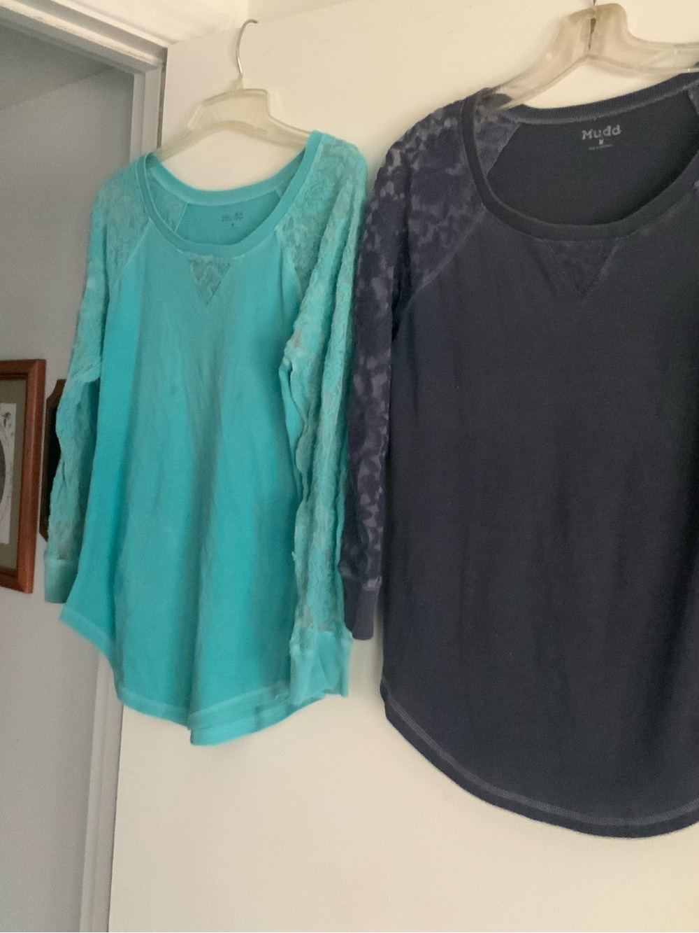 Mudd Teal Lace-Sleeve Long Sleeve Top